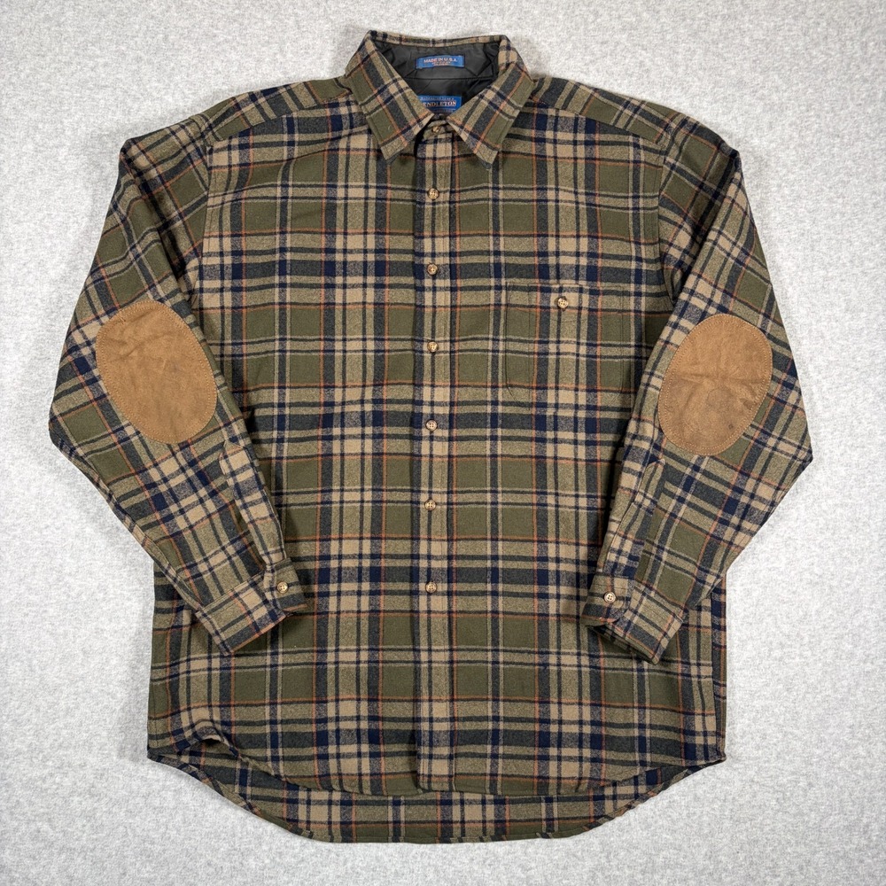 Vintage Pendleton Shacket Mens Large Multicolor Plaid Virgin Wool Elbow Pads